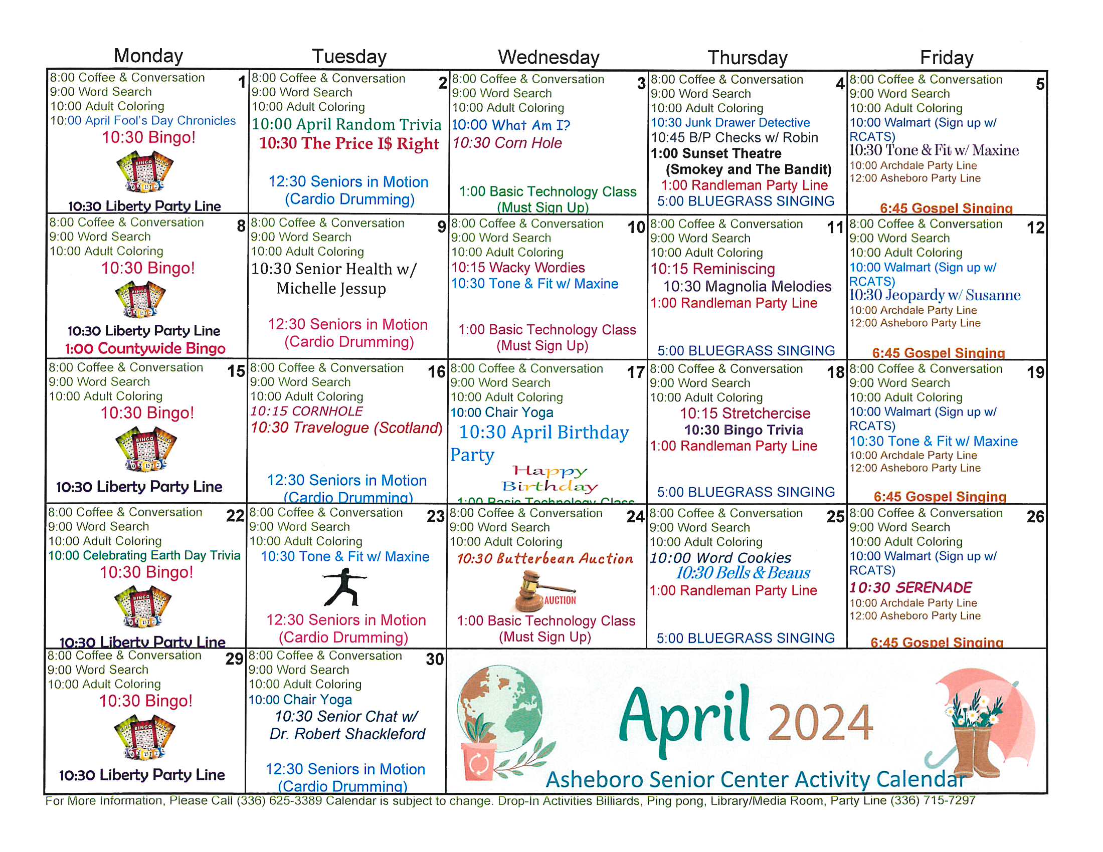 Center Calendars/Menu